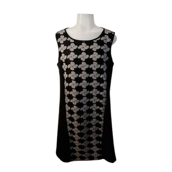Gabby Skye Black Mesh Gingham Floral Front Poly/Spandex Shift Dress Pockets Sz 4 - Picture 1 of 9